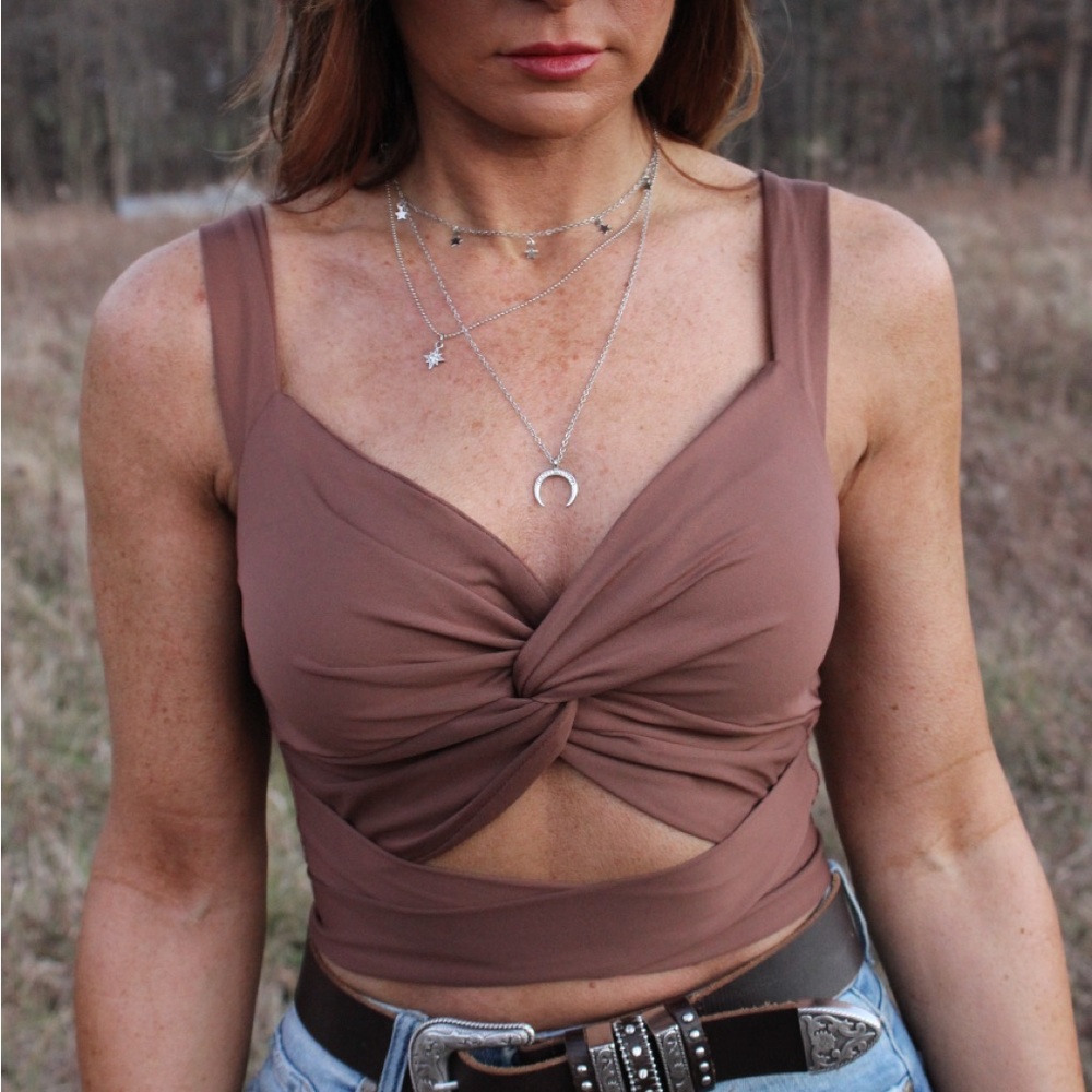 Brown Twist Front Wrap Top